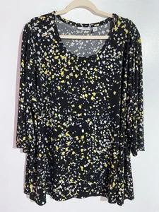 Susan Graver Pop Over Top 3XP Black Liquid Knit Artsy Office Old Money Blouse - Picture 1 of 9