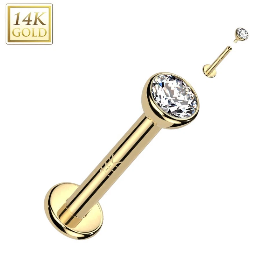Piercing Labrado Oreja Oro Amarillo 14 Quilates Tornillo Interno Circonita - Imagen 1 de 1