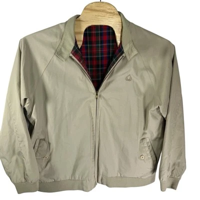 Chaqueta Harrington Izod Hombres XL Vintage Caqui/Forro a Cuadros Algodón/Poliéster Foto 1 de 4