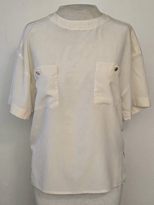 Blusa Chanel Boutique Crema Seda Botones Moneda Dorados Vintage Manga Corta Top M Foto 1 de 4