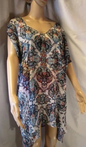 Túnica de encubrimiento BECCA de Rebecca Viaduct patrón estampado multicolor talla 1X (700- - Imagen 1 de 7