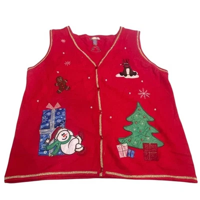 Ciervo Blanco Muñecos de Nieve Navidad Suéter Chaleco Suéter Feo Fiesta Vacaciones Mujeres XXL Foto 1 de 4