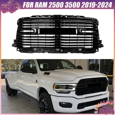 Gloss Black Front Grille Grill Assembly For 2019-2024 Ram 2500 3500 4500 Laramie — 第 1/4 张图片