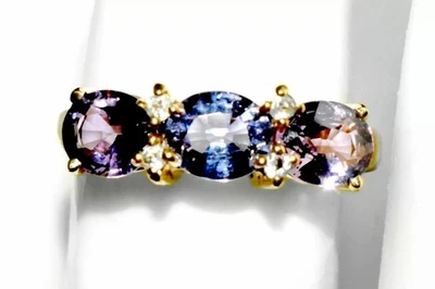 Anillo de oro de 9 quilates con espinela azul cobalto y espinela violeta y diamantes espinela natural N/7 Foto 1 de 4