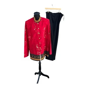 Karin Stevens Women 2 Piece Pant Set Plus Size 18T Red Asian Style Formal Party - Picture 1 of 8