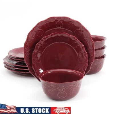 Juego de vajilla de 12 piezas de gres en relieve elegante servicio cuatro apto para lavavajillas Foto 1 de 4