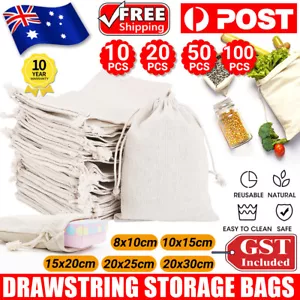 10-100Pcs 7 Sizes Drawstring Storage Bags Calico Bags Linen Tote Gift Bag Bulk - Picture 1 of 29