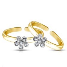 Diamond Flower Adjustable Band Toe Ring 925 Silver 14k Yellow Gold Over White