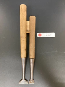 Menge 2 japanische gebrauchte Meißel Tsuki Nomi Zimmerei 12,4 & 10,6 Zoll (42,22 mm) #A50 - Bild 1 von 10
