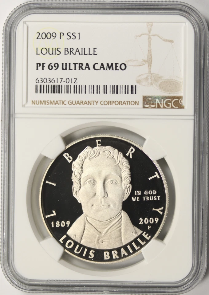 2009-P Louis Braille $1 Commemorative Dollar NGC PF69UCAM - Image 1 of 2