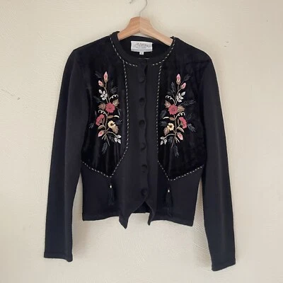 Cárdigan Suéter Susan Bristol De Colección Años 90 Borlas Terciopelo Bordado M Whimsigoth Foto 1 de 4