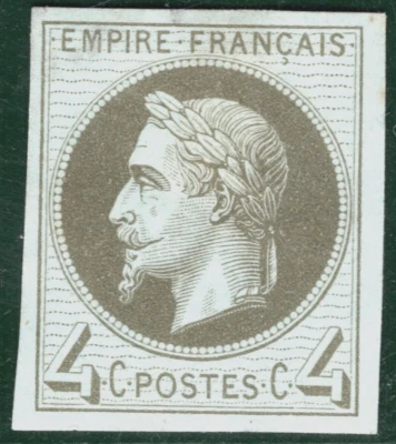 FRANCE Classic Stamp COLOUR TRIAL? Imperf 4c Olive NAPOLEON Mint MNG YOG160 - Image 1 of 4