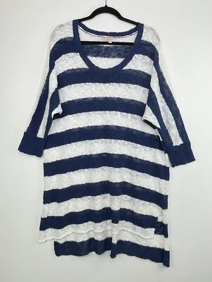 Acogedor suéter tejido suelto a rayas blanco azul marino Fresh Produce para mujer XL/XXL usado en excelente estado Foto 1 de 4