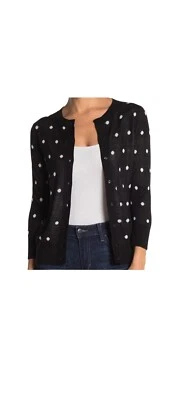 Halogen Womens Cardigan Sweater Black White Polka Dot Ribbed Long Sleeves S New - Image 1 of 4