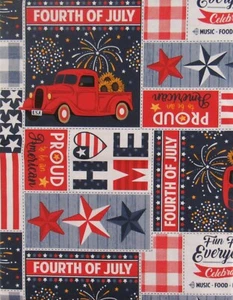 Proud To Be An American Patriotic Patchwork Vinyl Flannel Bk Tablecloth 60" RND - Picture 1 of 5