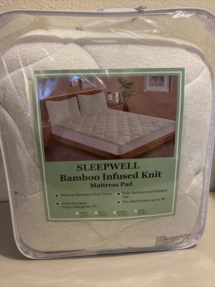 Almofada de colchão Sleepwell bambu infundido malha king 78”X80” totalmente acolchoada NOVA - Imagem 1 de 4