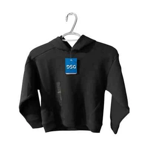 DSG Sport Fleece Hoodie Girls XS Pure Black Logo Comfort Ribbed Trim - Picture 1 of 6
