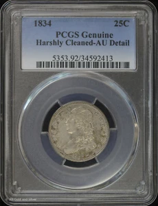 1834 P 25c Capped Bust Quarter Dollar PCGS Genuine AU Detail - Picture 1 of 4