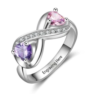 Personalized Engraved Inside Message Infinity Mother's Ring 2 Birthstones - Picture 1 of 5