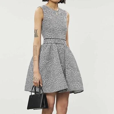 Maje Reinatta  Mini Dress Flared Jacquard Black White Sleeveless Sz M / 38 - Image 1 of 4