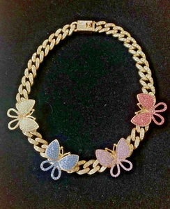 Necklace Cuban Chain Butterfly CZ Gold Multicoloured New Party Gift - Picture 1 of 5