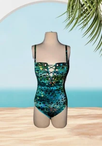TiNiBiKiNi Size Small One Piece Swimsuit Bathing Suit AQUA Spotted Ribbed NWT - Picture 1 of 12