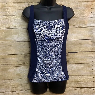 Terno de banho Lands End tamanho 8 Tankini azul floral com alças ajustáveis - Imagem 1 de 4