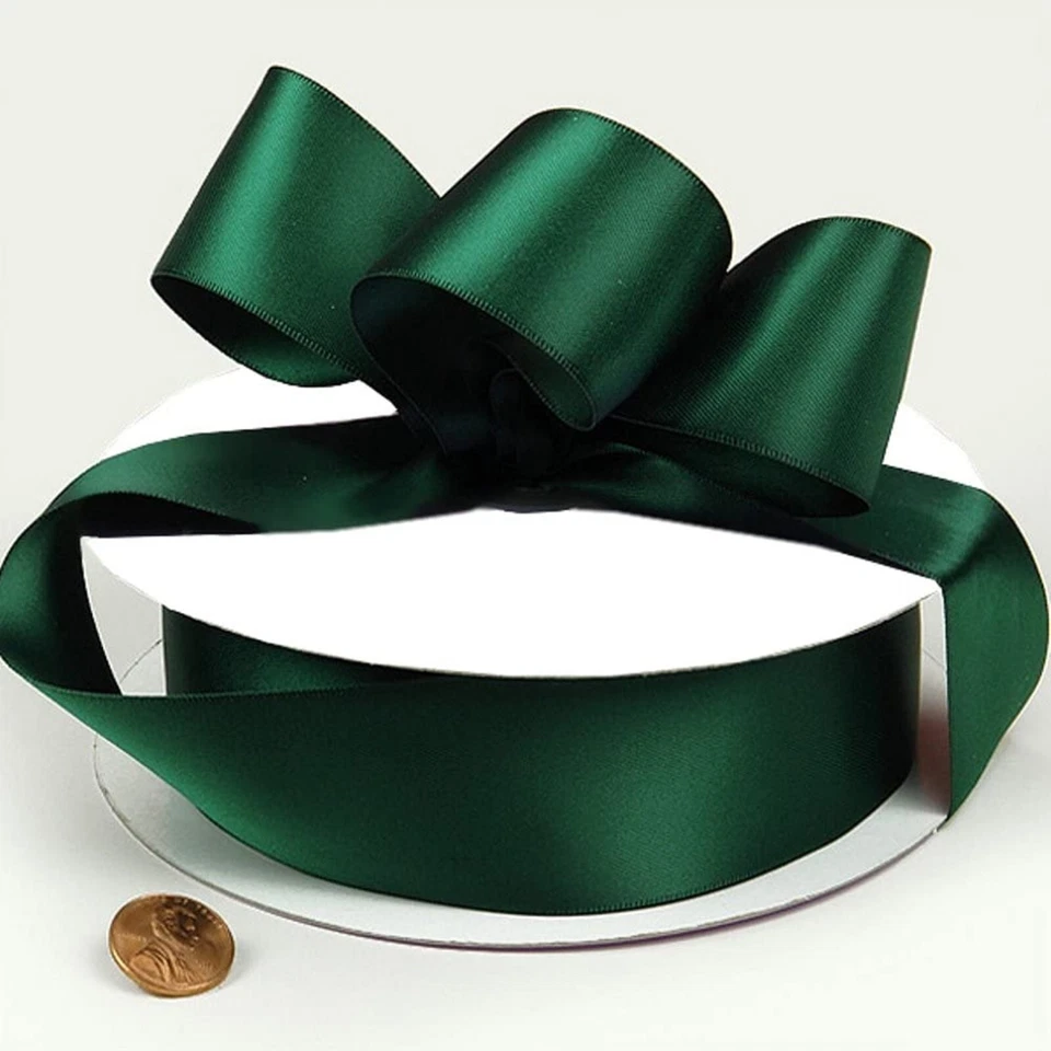 1.5" Wide Hunter Green Double Faced Satin Ribbon - 50 Yards (Not Wired) - Image 1 of 1