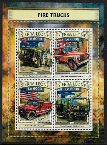 Sierra Leone #4013 Mint Never Hinged Sheet - Fire Trucks Cover