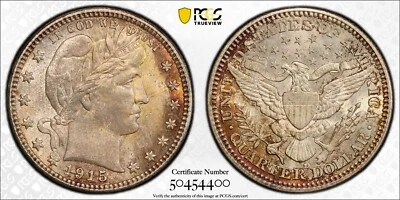 1915 D Barber Silver Quarter Dollar 25C Very Nice PCGS MS63 Original Toning 4696 - Image 1 of 4
