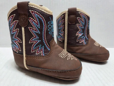Ariat Infant Lil Stompers Briar Brown Baby Crib Shoes Western Boots Embroidered - Image 1 of 4