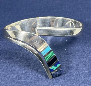 Vintage 925 Sterling Silver Genuine Turquoise Clamper Bracelet 12mm Size 7.00” - Picture 1 of 10