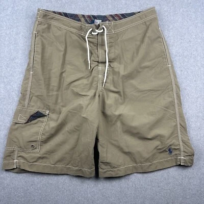 Bermuda Polo Ralph Lauren Masculina Vintage L Bege Forrada Y2K Bolso de Carga 10” - Imagem 1 de 4