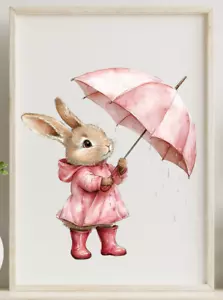 Nursery Wall Art Print, Cute Bunny Kids Room Art Print, Baby Wall Decor #08 - Picture 1 of 2