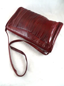 Vintage Genuine Eel Skin Burgundy Red Shoulder Purse Handbag 80s - Bild 1 von 9