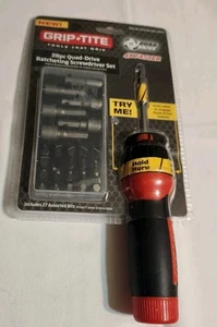 GRIP-TITE 28pc QUAD-DRIVE RATCHETING SCREWDRIVER SET WITH BITS -New- - Picture 1 of 4