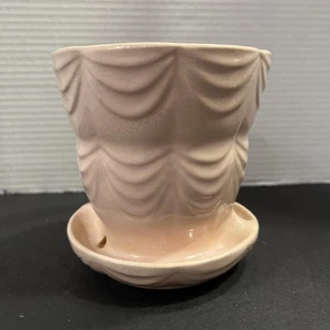Vtg Brush McCoy 5" Drape Swag Scalloped Flower Pot Planter Attached Saucer 328-5 - Picture 1 of 6
