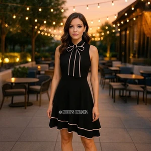 Amanda Uprichard Bow Neck Black Mini Dress Preppy Coquette Tiered Hem Size XS - Picture 1 of 11