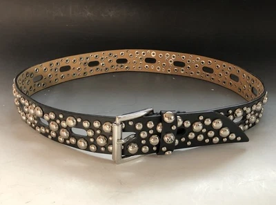 Cinturón Michael Kors Para Mujer Negro Mediano Tachonado Plateado Tachuelas Motociclista Gótico Hippie Foto 1 de 4