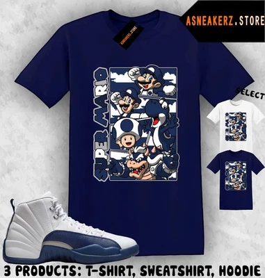 Maglietta da abbinare AJ 12 blu francese 2025 sneaker maglietta abbinata retrò Mario - Immagine 1 di 3