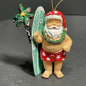 Hawaiian Christmas Santa Ornament Surfboard Hawaii Mele Kalikimaka Poly Resin - Bild 1 von 11