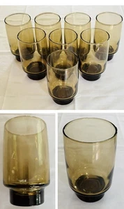 Vintage Libbey Glass Tumblers 12 oz. TAWNY BROWN Platform Base 1970s 8-Piece Set - Picture 1 of 5