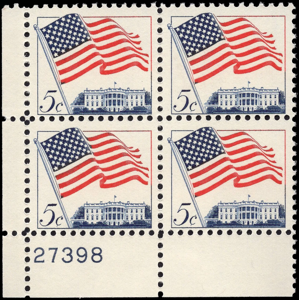 US Scott # 1208, Flag over White House, Plate Block of (4) 1963 5¢ Stamps, MNH - Image 1 of 1