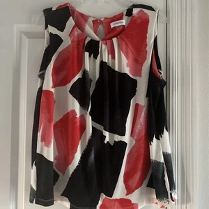 Calvin Klein ärmellose Damenbluse schwarz rot weiß geometrisch Größe 1X - Bild 1 von 6