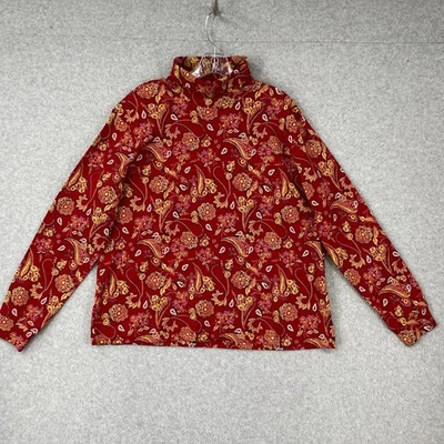 Karen Scott Top Womens XL Red Gold Paisley Turtleneck Long Sleeve Pullover Tee - Image 1 of 4