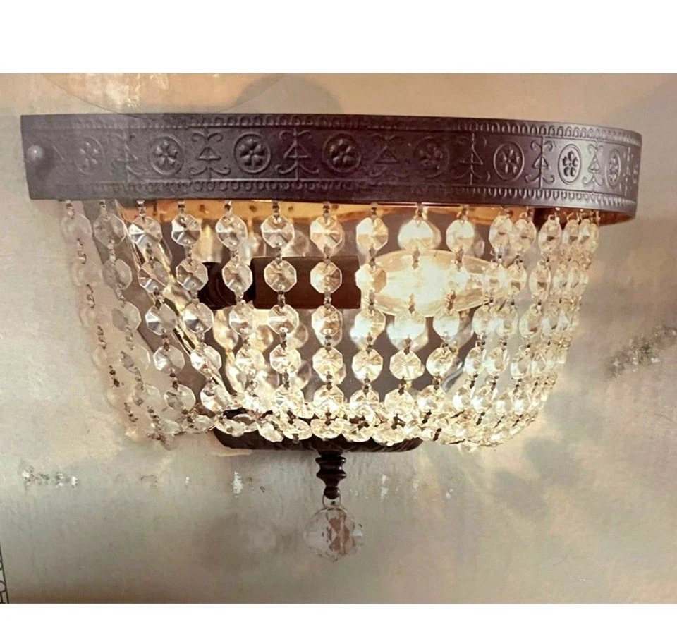Aplique de pared hebras de vidrio de cristal estilo años 20 tapa de peltre 12 x 8,5 **¡NUEVO! Foto 1 de 4