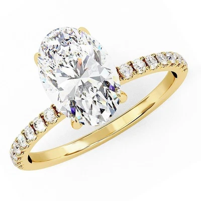 Anillo de compromiso de diamantes cultivados en laboratorio de oro amarillo de 14 k corte ovalado de 3,0 quilates certificado IGI Foto 1 de 4