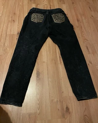 Черные джинсы из денима Nicki Minaj размер 13/14 36x32 карманы с анималистическим принтом на пуговицах - Изображение 1 из 4