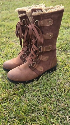Sorel Emelie искусственного меха с подкладкой коричневый замши кожи шнурует вверх стриженный мех ботинки размер 9 - Изображение 1 из 4