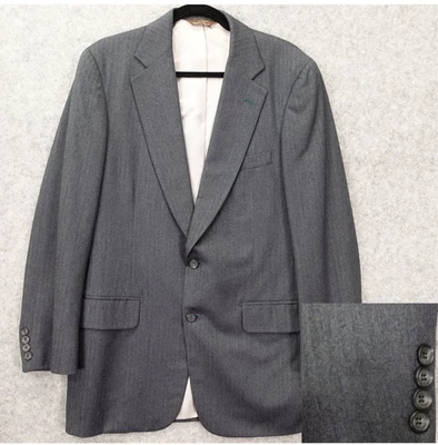 Vintage 80s USA Made Herringbone Tweed Sport Coat Mens 40L Gray Blue PAUL STUART - Image 1 of 4